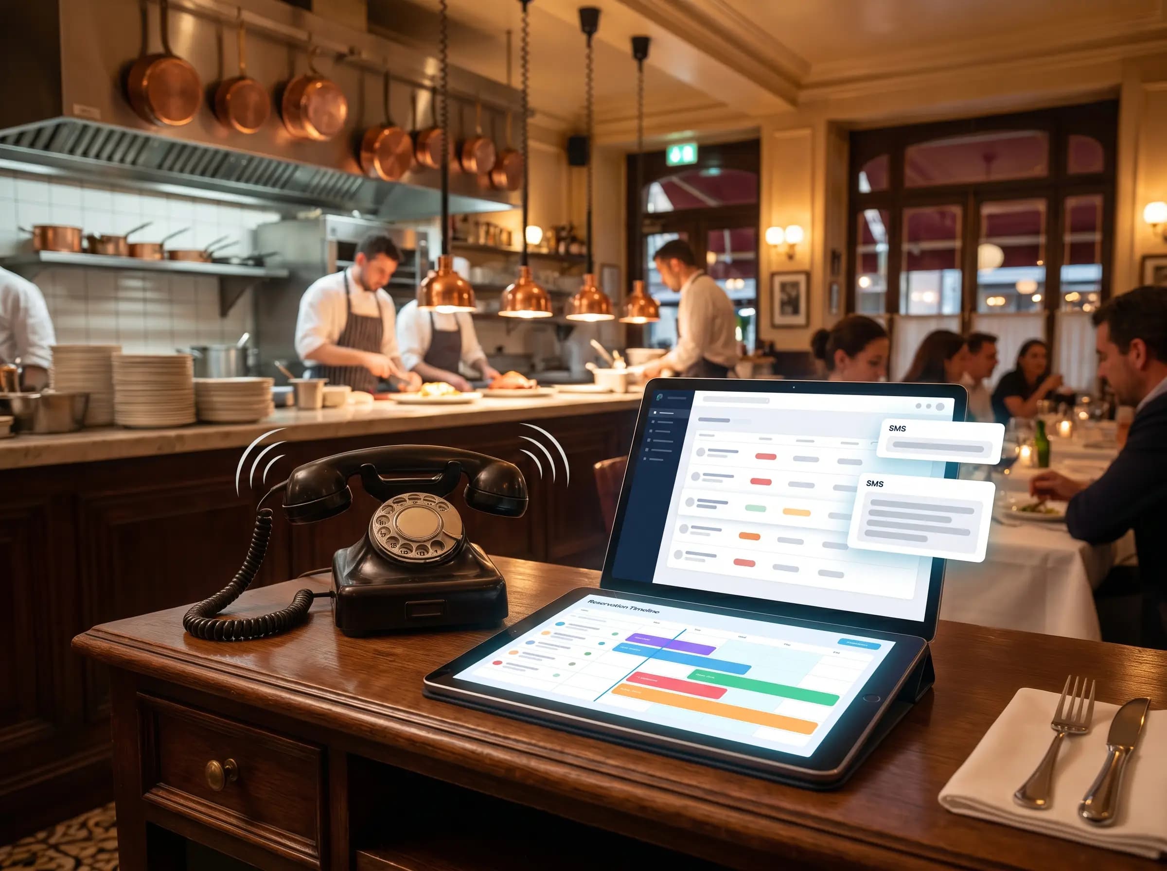 Telephone de restaurant et tableau de bord de reservations